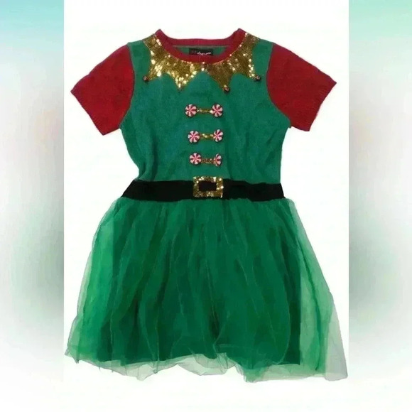 NWT Women’s Green Tulle Sequin Elf Christmas Holiday Sweater Dress Size XXL - Picture 1 of 9